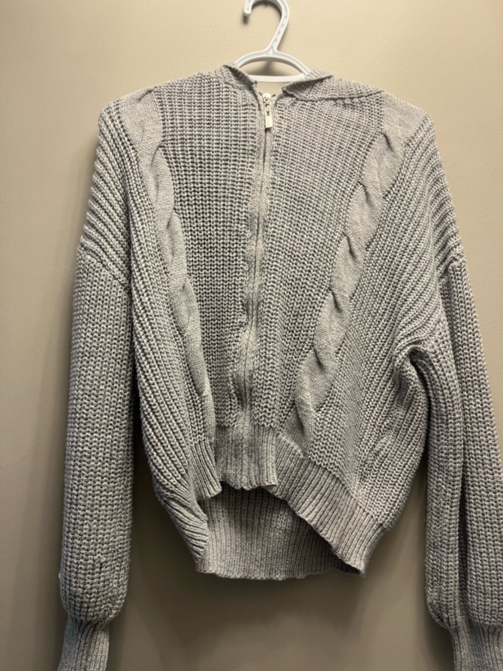 Light Gray Cable-Knit Zip-Front Women's Sweater